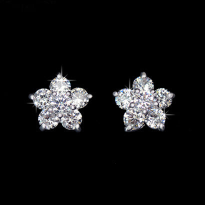 Classic 5 Petal Flower CZ Stud Earrings
