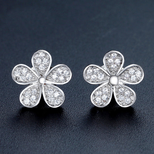 Cute Flower Shape CZ Stud Earrings