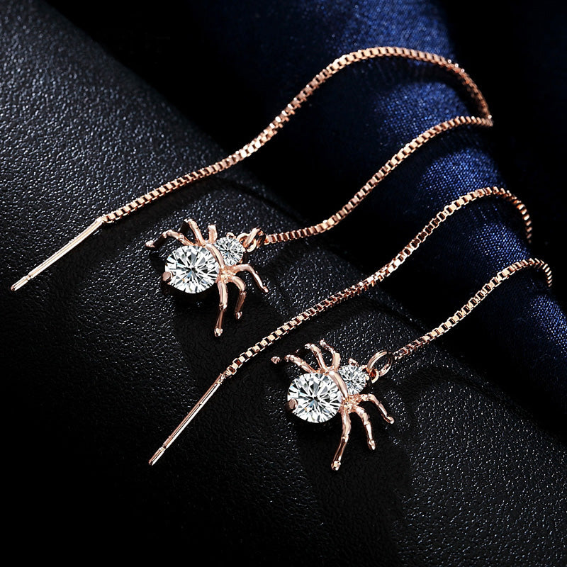 Rose Gold Color Spdier CZ Drop Earrings