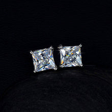 White Gold Pricess Cut CZ Earrings