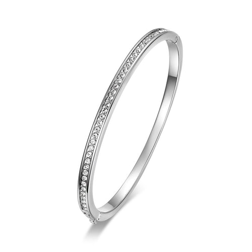 Austrian Crystals Cuff Bracelet - White Gold Color