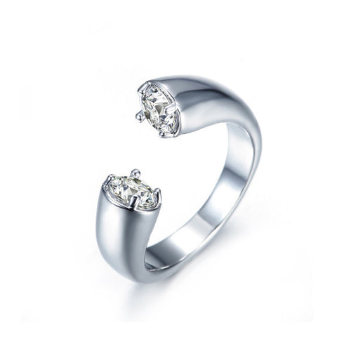 Bypass Design Cubic Zirconia Adjustable Ring - Rhodium Color