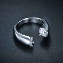 Bypass Design Cubic Zirconia Adjustable Ring - Rhodium Color