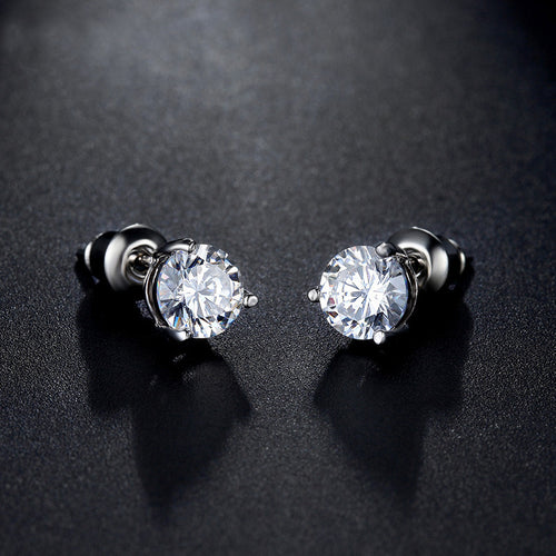 CZ Stone Piercing Stud Earrings - White Gold Color
