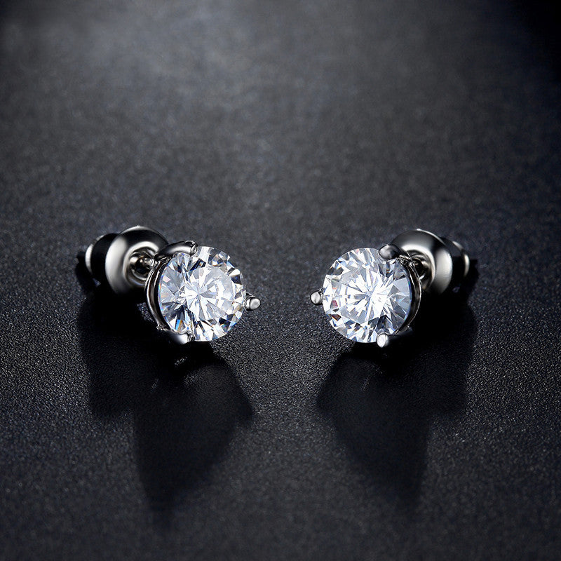 CZ Stone Piercing Stud Earrings - White Gold Color