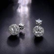 Double Sided Piercing Stud Earrings - Hollow Ball & Square CZ