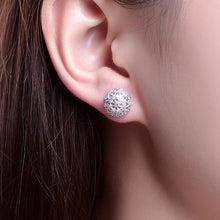 Double Sided Piercing Stud Earrings - Hollow Ball & Square CZ