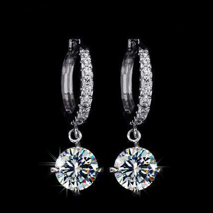 Top Grade CZ Hoop Earrings - White Gold Color